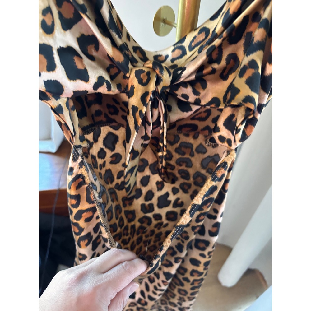 Windsor Leopard Print Cowl Neck Mini Dress Tie Back Cutout Satin Slip Dress- M - Picture 4 of 5